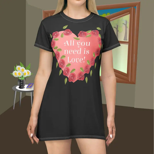 Heartstrings Shirt Dress Ignite Love and Turn Heads - All Over Prints