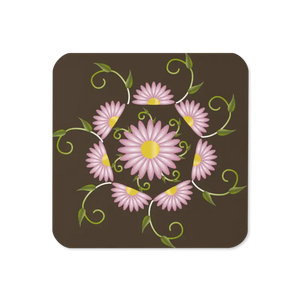 Heat Resistant Brown Cork Mat with Bold Pink Flowers - Dipaliz - Coasters