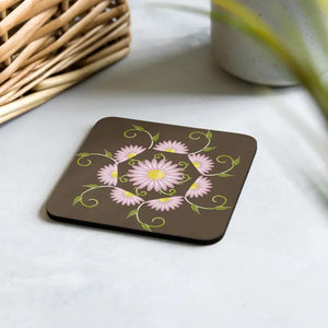 Heat Resistant Brown Cork Mat with Bold Pink Flowers - Dipaliz - Coasters