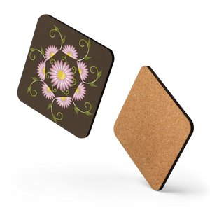 Heat Resistant Brown Cork Mat with Bold Pink Flowers - Dipaliz - Coasters