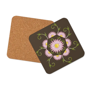 Heat Resistant Brown Cork Mat with Bold Pink Flowers - Dipaliz - Coasters