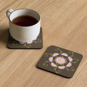 Heat Resistant Brown Cork Mat with Bold Pink Flowers - Dipaliz - Coasters