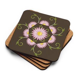 Heat Resistant Brown Cork Mat with Bold Pink Flowers - Dipaliz - Coasters