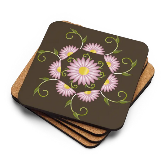 Elevate your Sips: Heat-resistant Pink Flower Cork Coasters - Kitchen and Dining