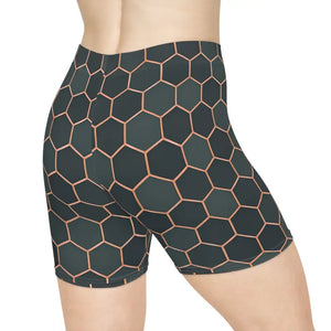 Premium Womens Biker Shorts Hexagon Pattern Active Comfort - Dipaliz
