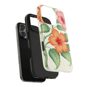 Hibiscus Floral Tough Phone Case, Tropical Botanical Protective Iphone Cover - Mobile Cases