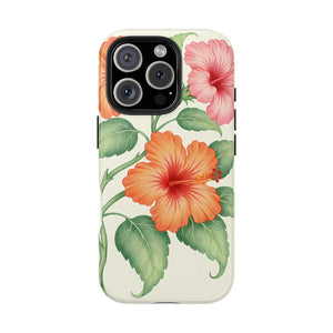 Hibiscus Floral Tough Phone Case, Tropical Botanical Protective Iphone Cover - Mobile Cases