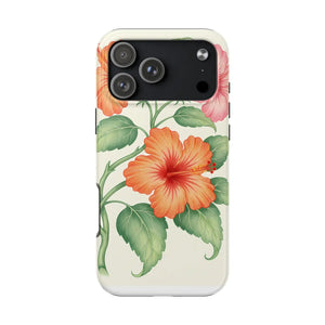 Hibiscus Floral Tough Phone Case, Tropical Botanical Protective Iphone Cover - Mobile Cases