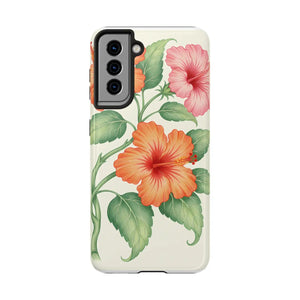Hibiscus Floral Tough Phone Case, Tropical Botanical Protective Iphone Cover - Mobile Cases