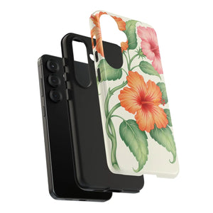 Hibiscus Floral Tough Phone Case, Tropical Botanical Protective Iphone Cover - Mobile Cases