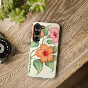 Hibiscus Floral Tough Phone Case, Tropical Botanical Protective Iphone Cover - Mobile Cases