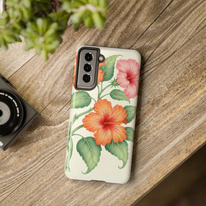 Hibiscus Floral Tough Phone Case, Tropical Botanical Protective Iphone Cover - Mobile Cases