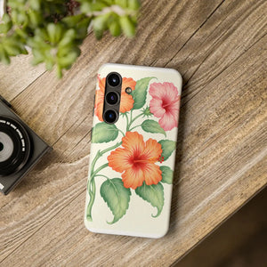 Hibiscus Floral Tough Phone Case, Tropical Botanical Protective Iphone Cover - Mobile Cases