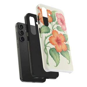 Hibiscus Floral Tough Phone Case, Tropical Botanical Protective Iphone Cover - Mobile Cases