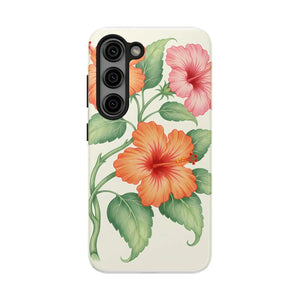 Hibiscus Floral Tough Phone Case, Tropical Botanical Protective Iphone Cover - Mobile Cases