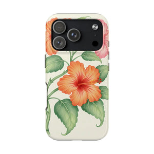 Hibiscus Floral Tough Phone Case, Tropical Botanical Protective Iphone Cover - Mobile Cases
