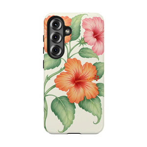 Hibiscus Floral Tough Phone Case, Tropical Botanical Protective Iphone Cover - Mobile Cases
