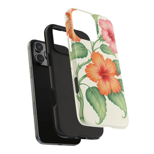 Hibiscus Floral Tough Phone Case, Tropical Botanical Protective Iphone Cover - Mobile Cases
