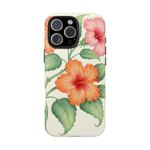 Hibiscus Floral Tough Phone Case, Tropical Botanical Protective Iphone Cover - Mobile Cases