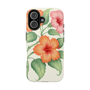 Hibiscus Floral Tough Phone Case, Tropical Botanical Protective Iphone Cover - Mobile Cases