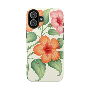 Hibiscus Floral Tough Phone Case, Tropical Botanical Protective Iphone Cover - Mobile Cases