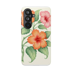 Hibiscus Floral Tough Phone Case, Tropical Botanical Protective Iphone Cover - Mobile Cases