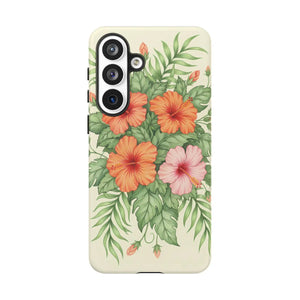 Hibiscus Floral Tough Phone Case, Tropical Flower Protective - Mobile Cases