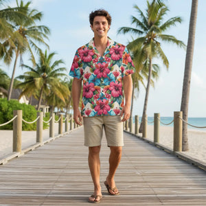 Vibrant Hawaiian Camp Shirt - Hibiscus Flowers - Dipaliz - Shirts - Xs