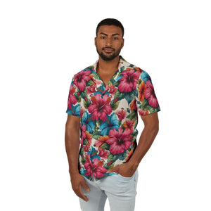 Vibrant Hawaiian Camp Shirt - Hibiscus Flowers - Dipaliz - Shirts - Xs