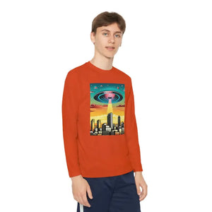 Ufo in the City Youth Long Sleeve Tee High Rise Buildings - Dipaliz - Deep Orange / s - T-shirts
