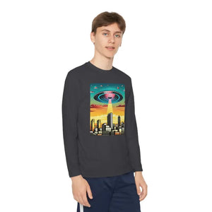 Ufo in the City Youth Long Sleeve Tee High Rise Buildings - Dipaliz - Iron Grey / s - T-shirts