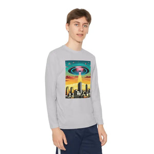Ufo in the City Youth Long Sleeve Tee High Rise Buildings - Dipaliz - Silver / s - T-shirts