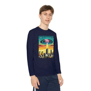 Ufo in the City Youth Long Sleeve Tee High Rise Buildings - Dipaliz - True Navy / s - T-shirts