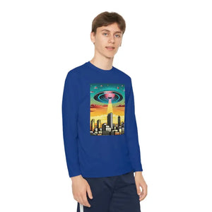 Ufo in the City Youth Long Sleeve Tee High Rise Buildings - Dipaliz - True Royal / s - T-shirts