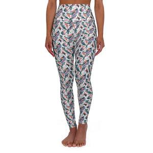 Feather Print Yoga Leggings - High Waist Pastel Leaf - Dipaliz - Xs Gifts Online