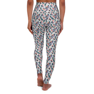 Watercolor Leaf Print Yoga Leggings - Pastel Pattern - Dipaliz