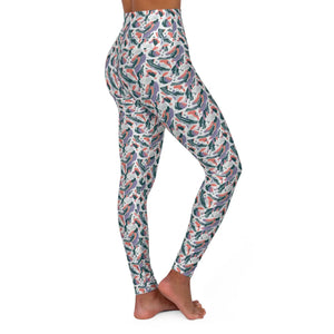 Watercolor Leaf Print Yoga Leggings - Pastel Pattern - Dipaliz