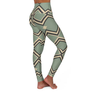 Geo Chevron Yoga Leggings - Sage Green Patterned High Waist - Dipaliz - Gifts Online