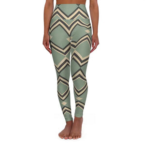 Geo Chevron Yoga Leggings - Sage Green Patterned High Waist - Dipaliz - Xs Gifts Online