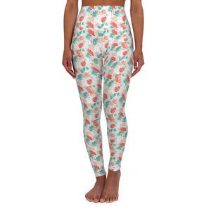 Floral Yoga Leggings - Coral Blooms Activewear - Dipaliz