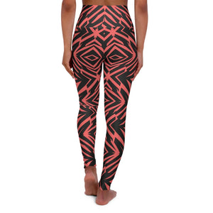 Geometric High-waisted Yoga Leggings Coral Print - Dipaliz