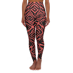 Geometric High-waisted Yoga Leggings Coral Print - Dipaliz