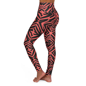 Geometric High-waisted Yoga Leggings Coral Print - Dipaliz