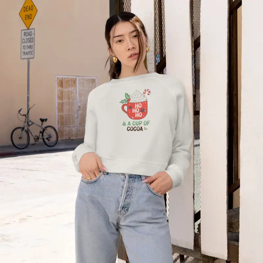 Get Cozy with our Cropped Fleece Pullover - Holiday Vibes! - Vintage White / s Sweatshirt