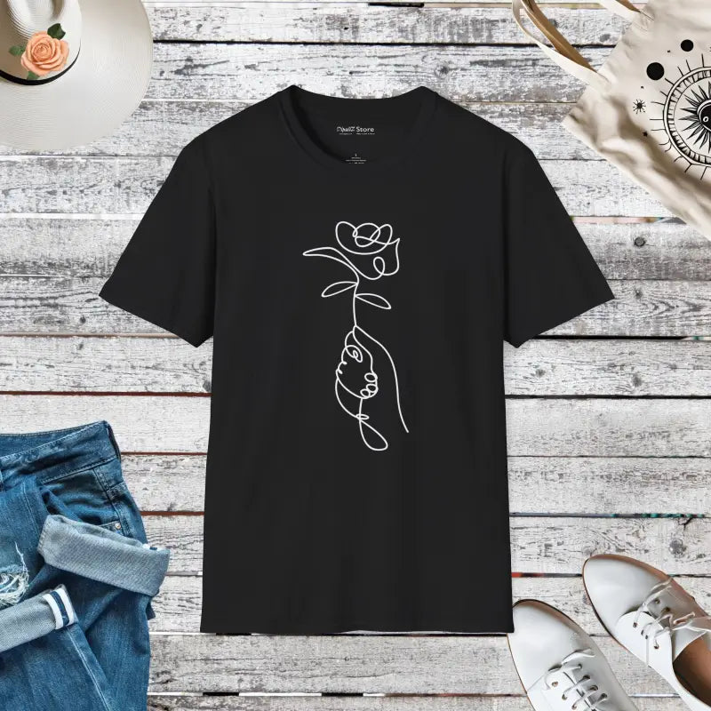 Unisex Softstyle T-shirt with Rose Flower Vibe - Black / s T-shirt