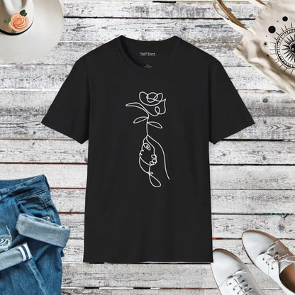 Unisex Softstyle T-shirt with Rose Flower Vibe - Black / s T-shirt