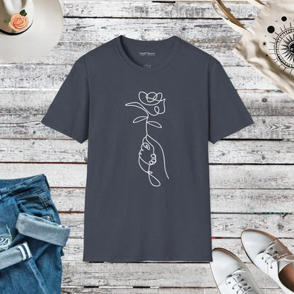 Unisex Softstyle T-shirt with Rose Flower Vibe - Heather Navy / s T-shirt