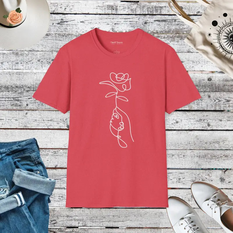 Unisex Softstyle T-shirt with Rose Flower Vibe - Heather Red / s T-shirt