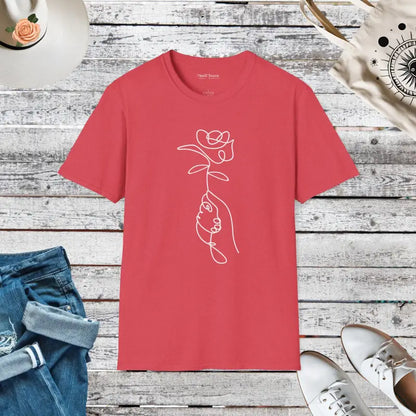 Unisex Softstyle T-shirt with Rose Flower Vibe - Heather Red / s T-shirt