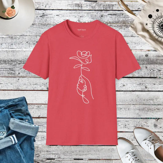 Unisex Softstyle T-shirt with Rose Flower Vibe - Heather Red / s T-shirt